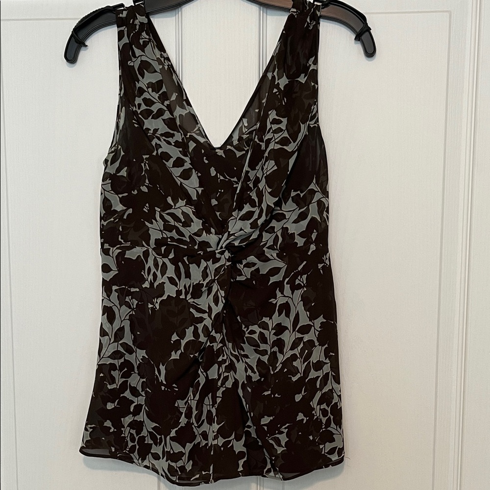 Ann Taylor Chocolate Brown/Light Blue/Cream Sleeveless Blouse